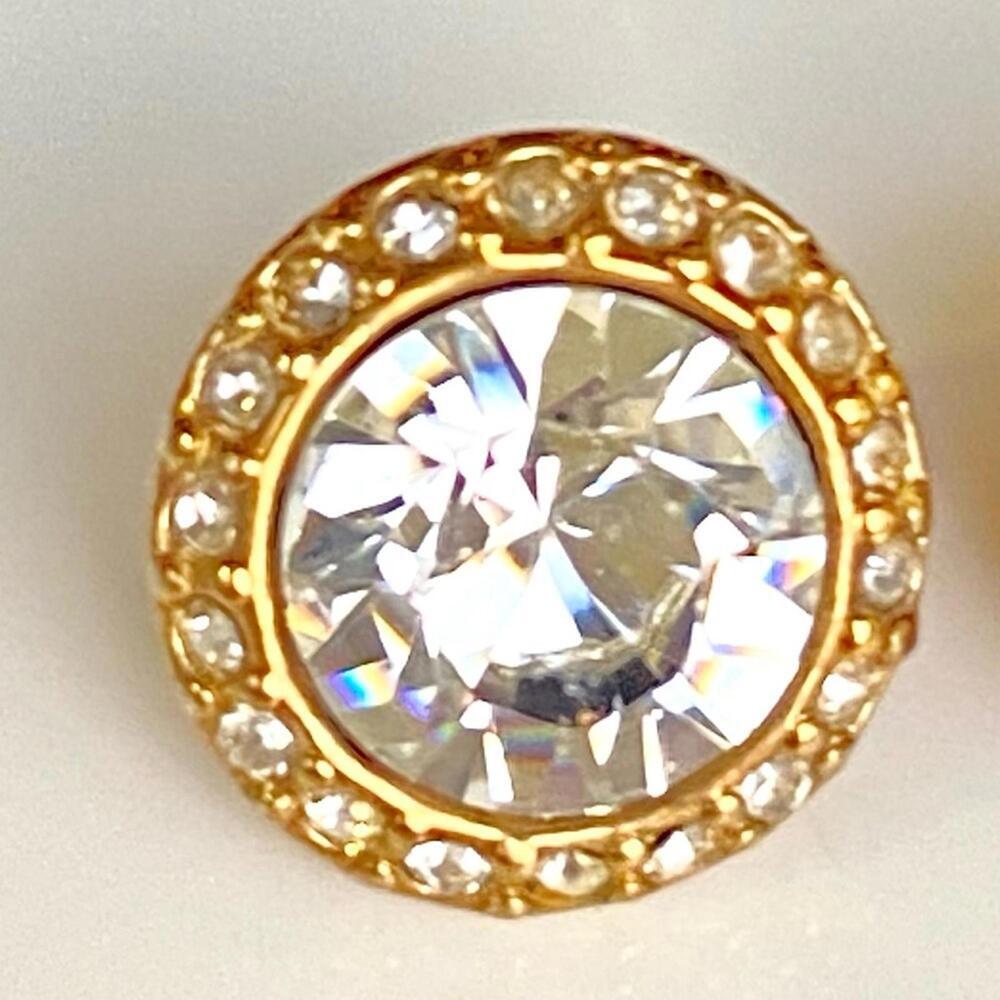VTG Givenchy Gold-Tone Swarovski Crystal Halo Stud Earrings - Picture 6 of 7